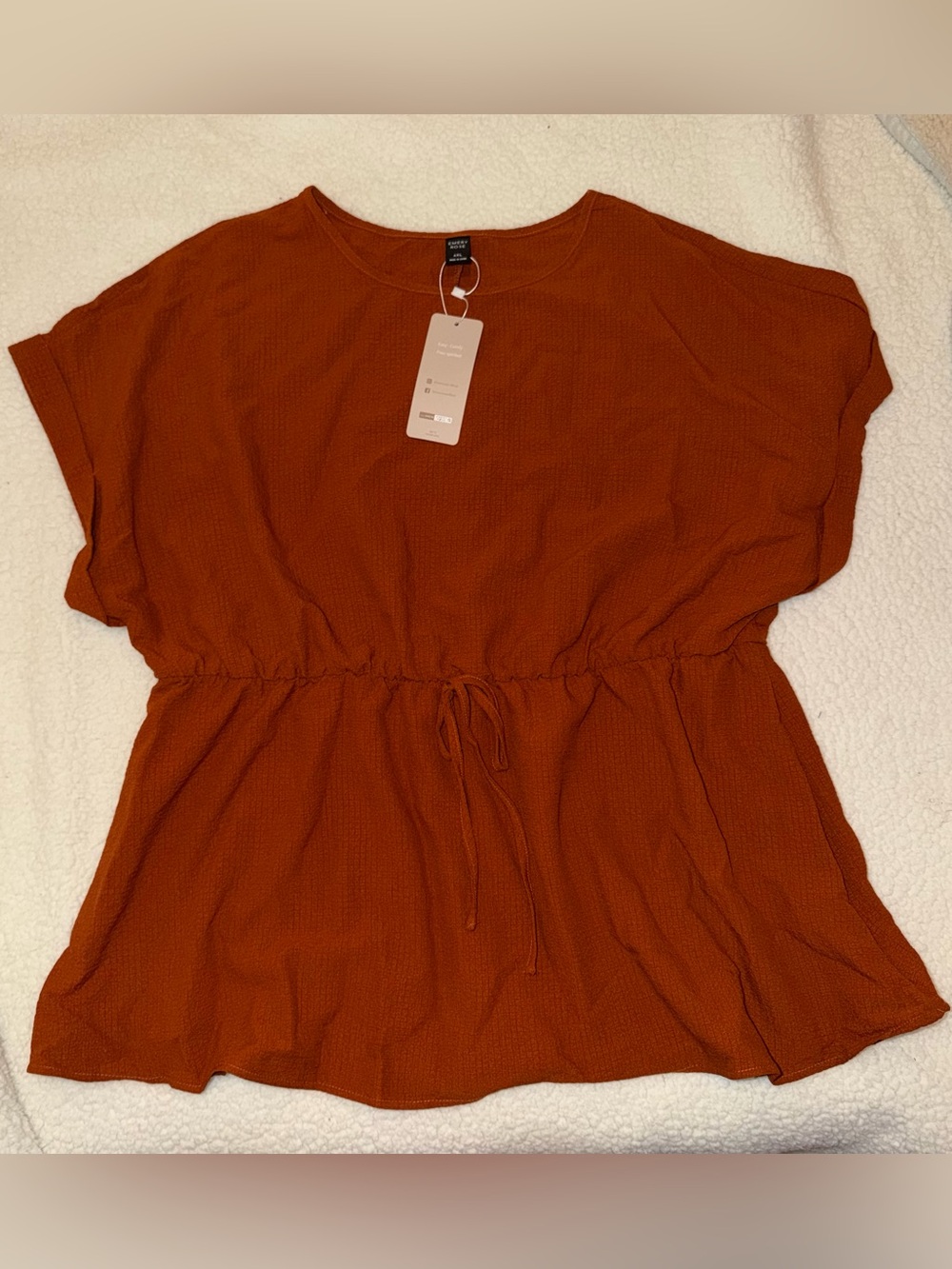 Women’s Rust Drawstring Waist Short Sleeve Tunic — Casual Lightweight Top